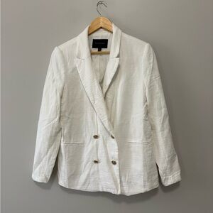 Banana Republic White Cotton Blend Oversized Blazer with Gold Details